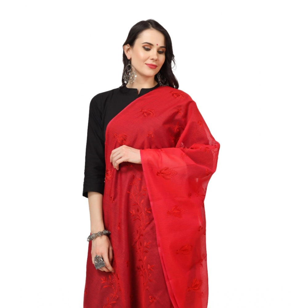 Amfyn Women's Cotton Embroidered Dupatta (Red, Length: 2.25 to 2.50 Mtr)