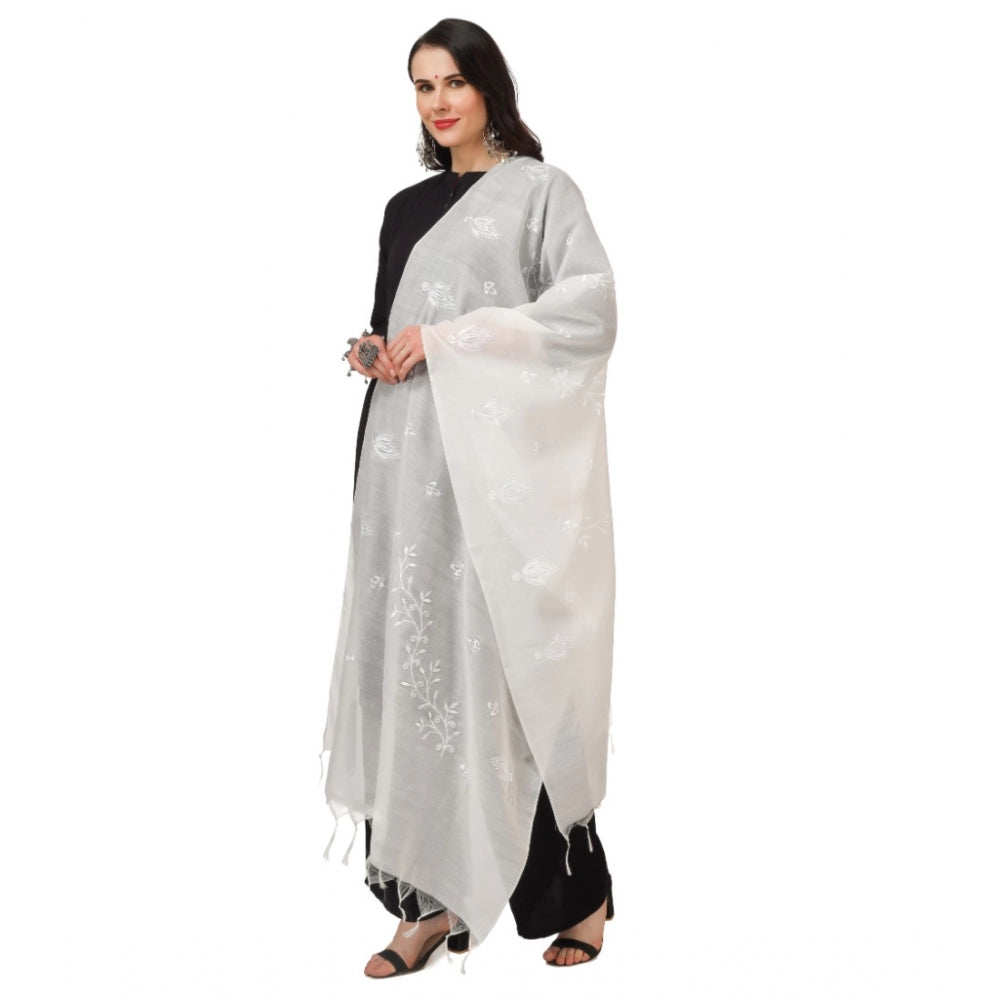 Amfyn Women's Cotton Embroidered Dupatta (White, Length: 2.25 to 2.50 Mtr)