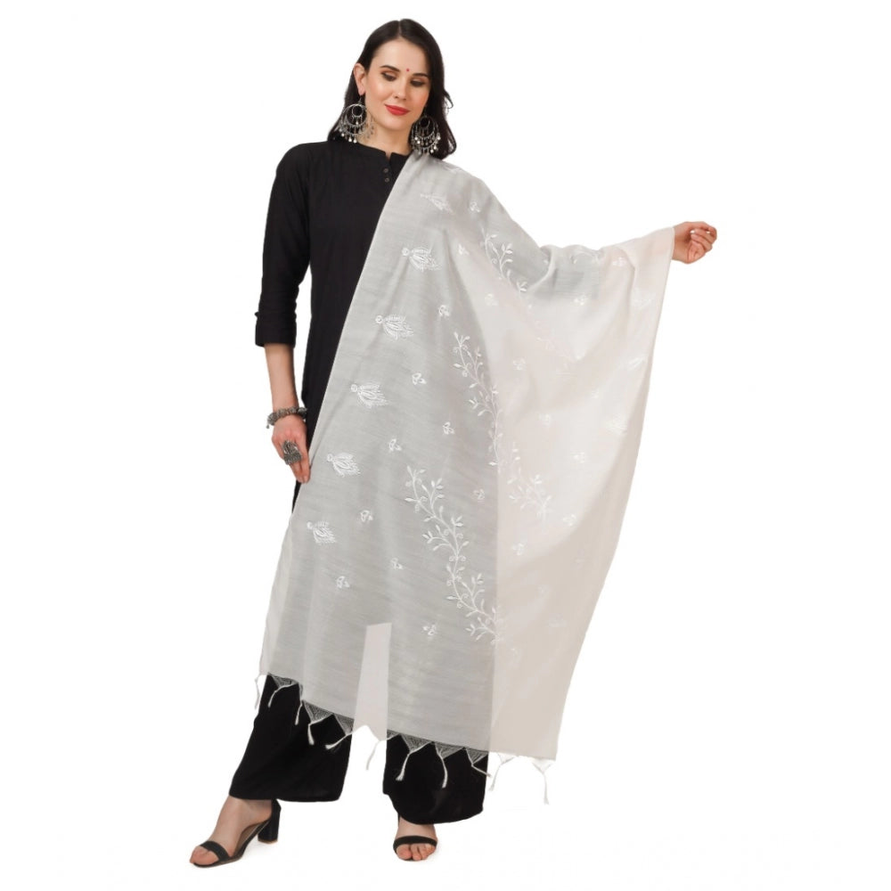 Amfyn Women's Cotton Embroidered Dupatta (White, Length: 2.25 to 2.50 Mtr)