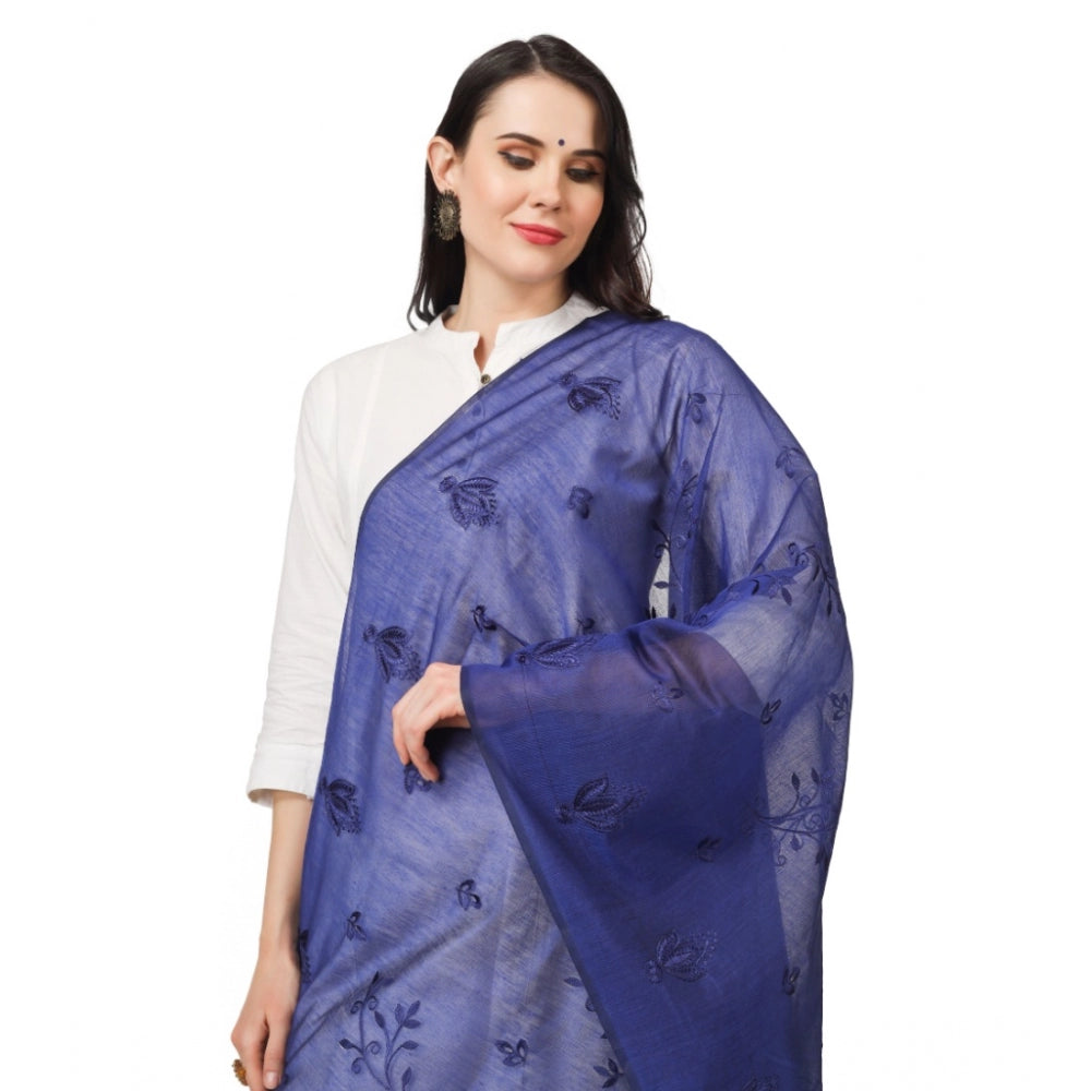 Amfyn Women's Cotton Embroidered Dupatta (Blue, Length: 2.25 to 2.50 Mtr)