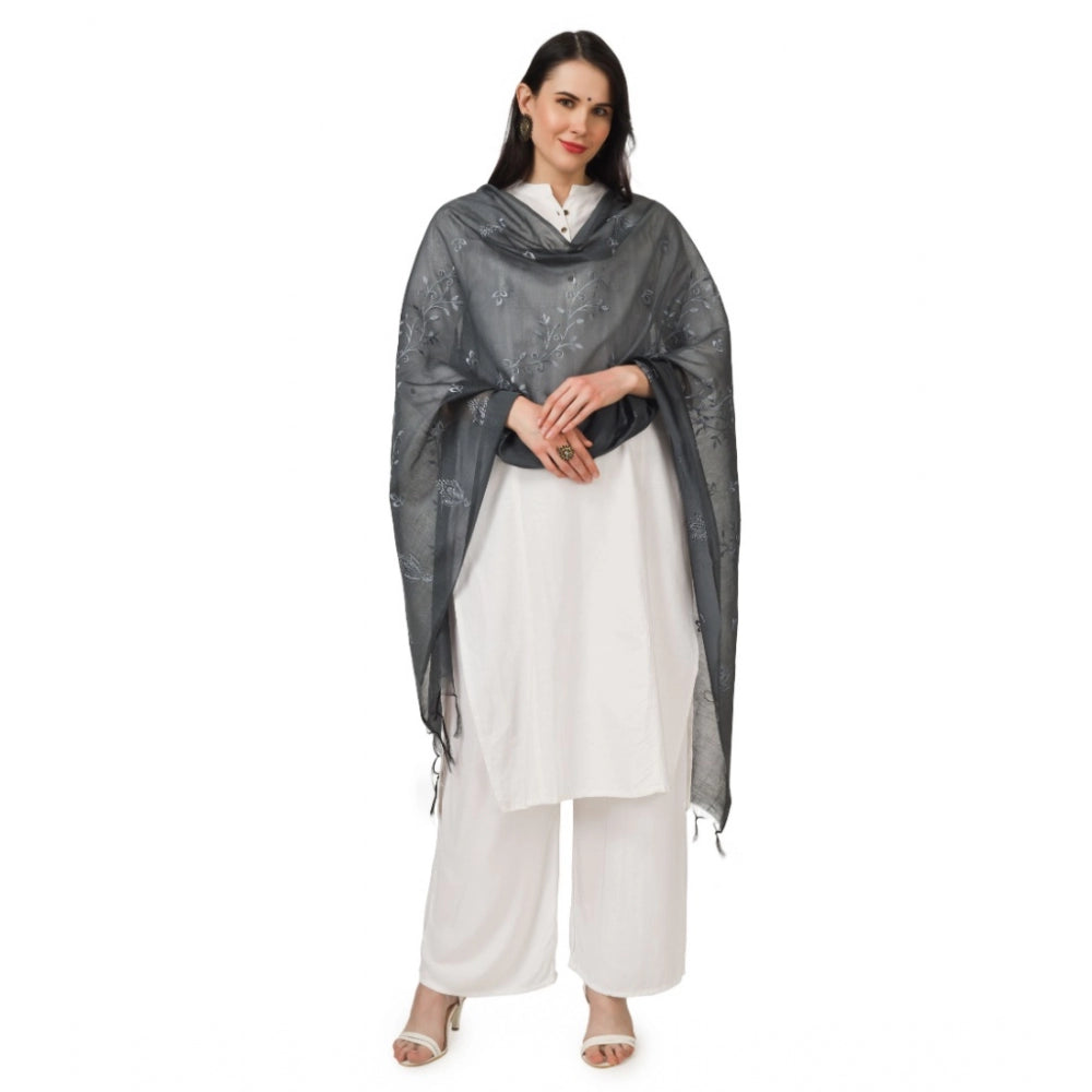 Amfyn Women's Cotton Embroidered Dupatta (Grey, Length: 2.25 to 2.50 Mtr)