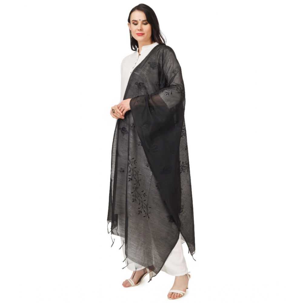 Amfyn Women's Cotton Embroidered Dupatta (Black, Length: 2.25 to 2.50 Mtr)