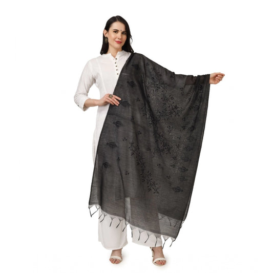 Amfyn Women's Cotton Embroidered Dupatta (Black, Length: 2.25 to 2.50 Mtr)