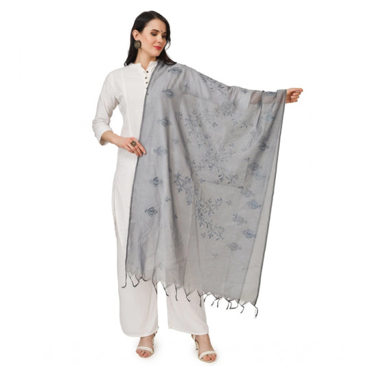 Amfyn Women's Cotton Embroidered Dupatta (Grey, Length: 2.25 to 2.50 Mtr)