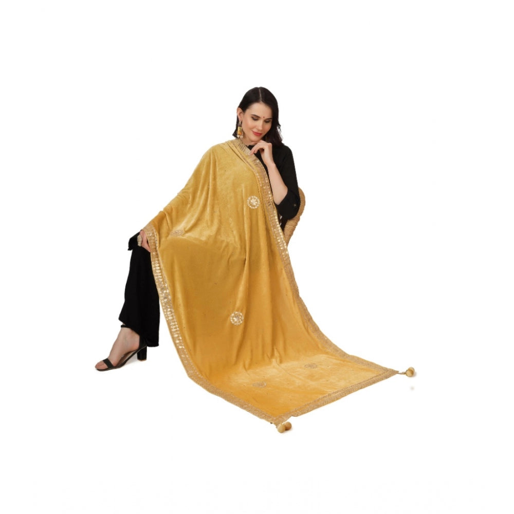 Amfyn Women's Velvet Gotta Patti Dupatta (Yellow, Length: 2.25 to 2.50 Mtr)