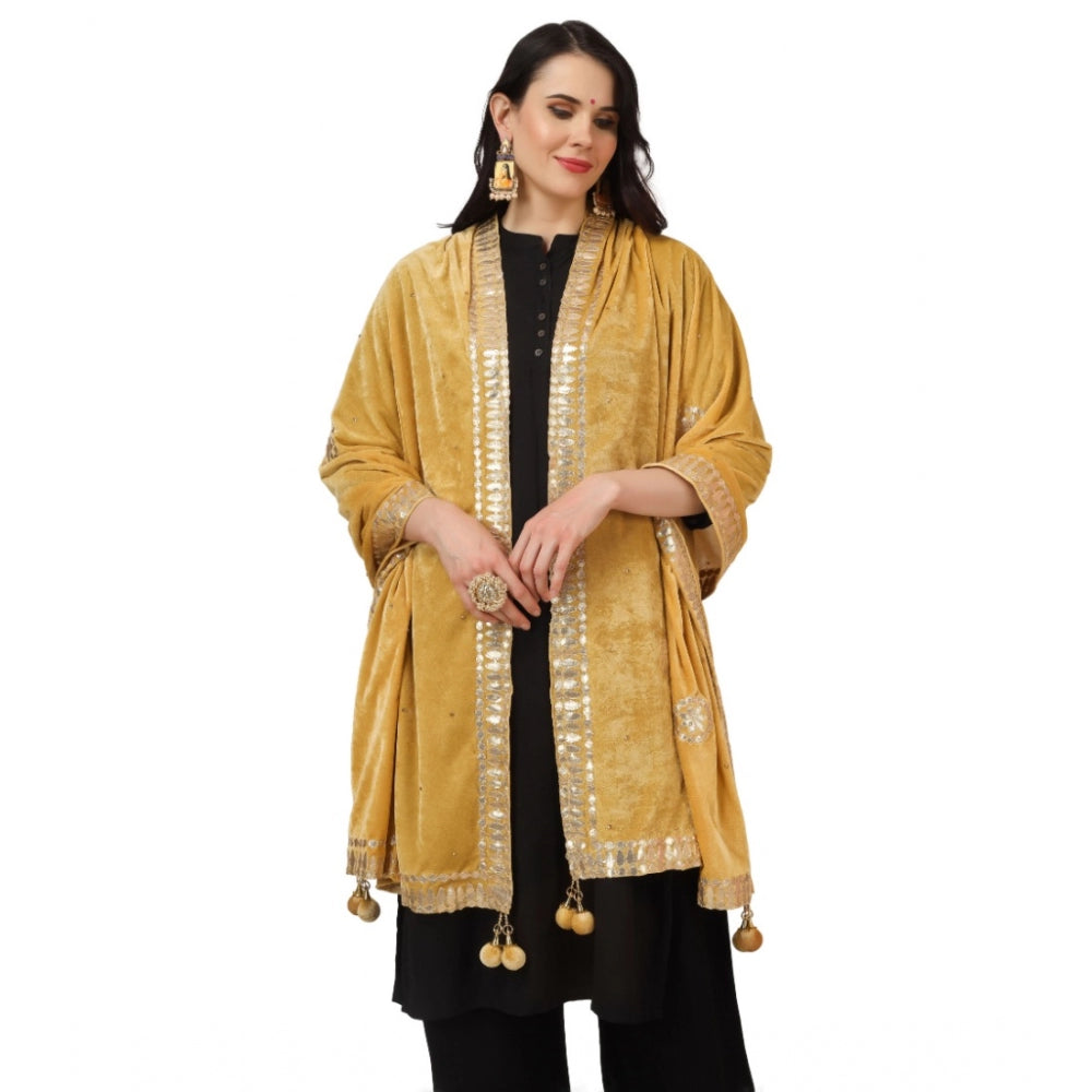 Amfyn Women's Velvet Gotta Patti Dupatta (Yellow, Length: 2.25 to 2.50 Mtr)