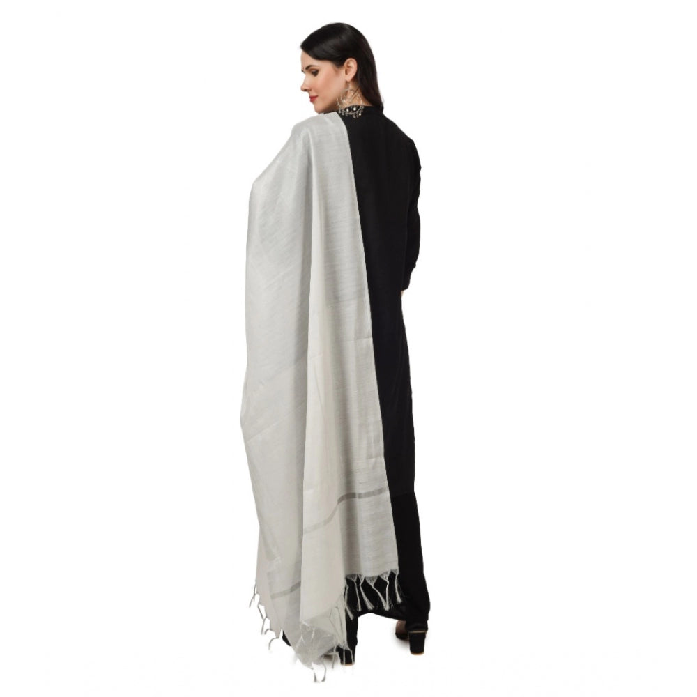 Amfyn Women's Chanderi Solid Dupatta (White, Length: 2.25 to 2.50 Mtr)