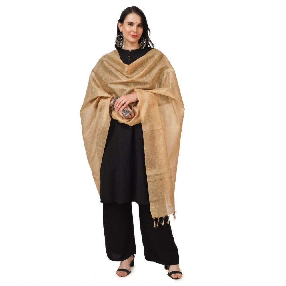 Amfyn Women's Chanderi Solid Dupatta (Gold, Length: 2.25 to 2.50 Mtr)