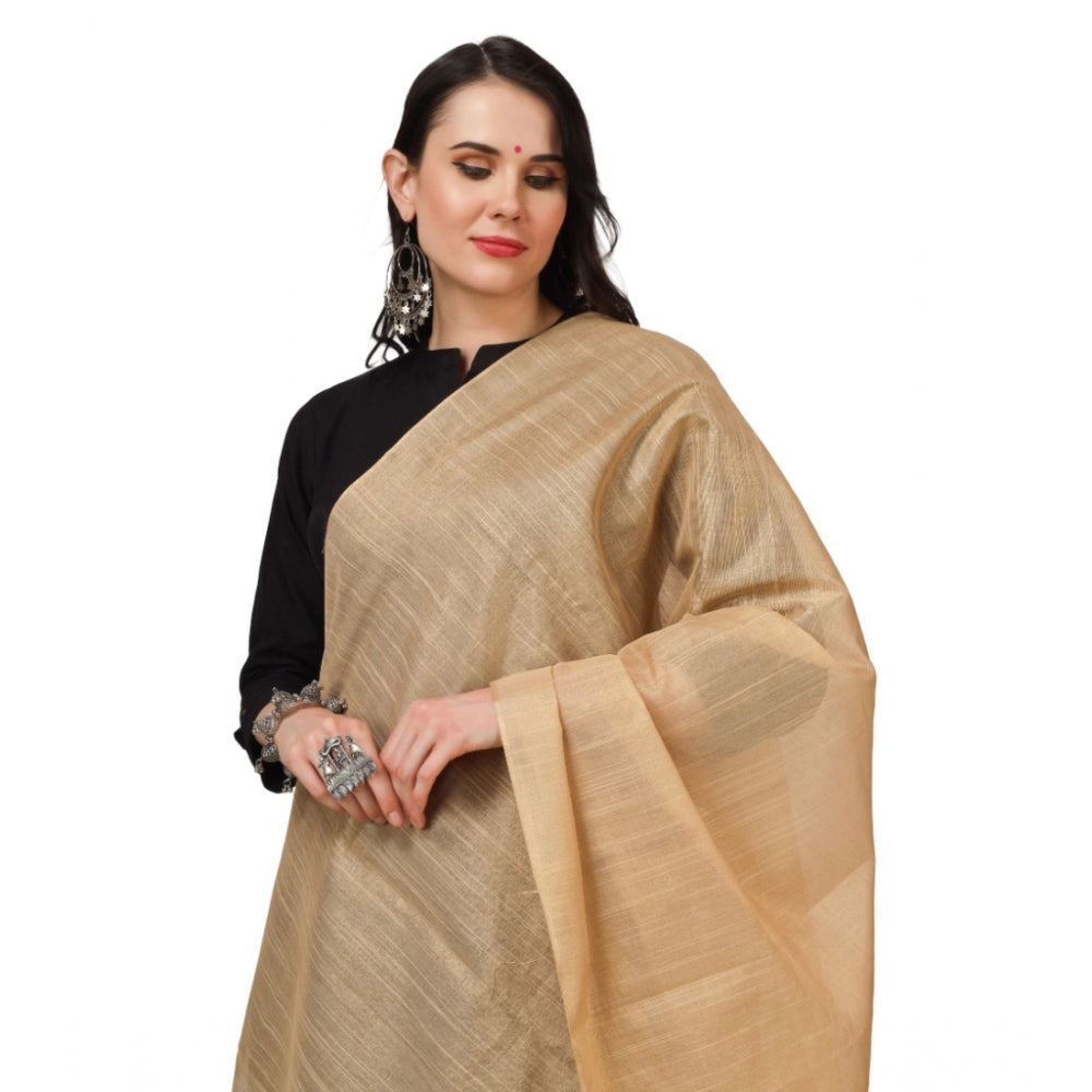 Amfyn Women's Chanderi Solid Dupatta (Gold, Length: 2.25 to 2.50 Mtr)