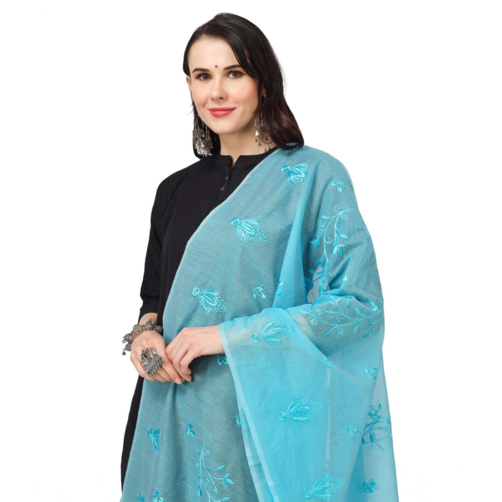 Amfyn Women's Cotton Embroidered Dupatta (Aqua Blue, Length: 2.25 to 2.50 Mtr)