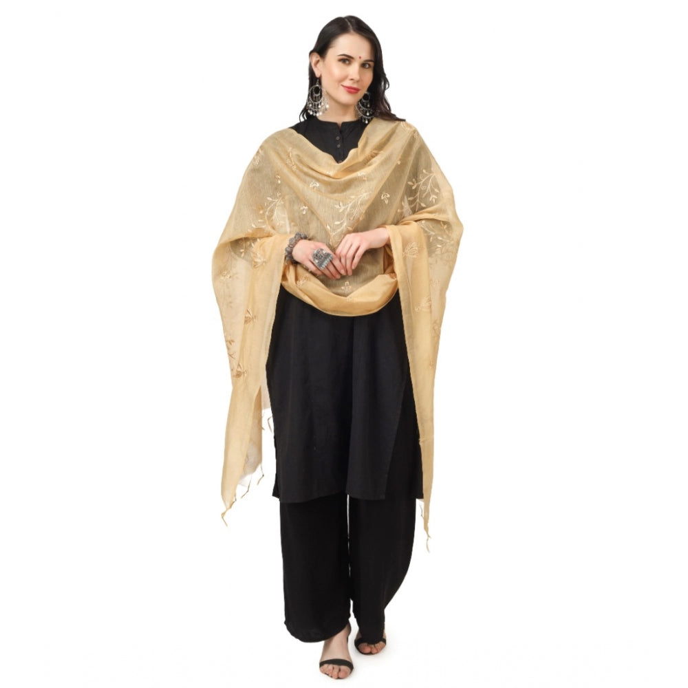 Amfyn Women's Cotton Embroidered Dupatta (Gold, Length: 2.25 to 2.50 Mtr)