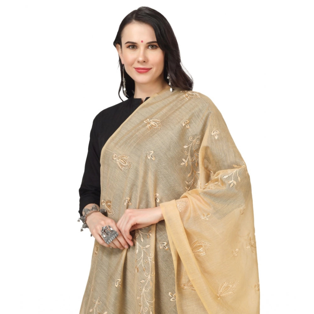 Amfyn Women's Cotton Embroidered Dupatta (Gold, Length: 2.25 to 2.50 Mtr)