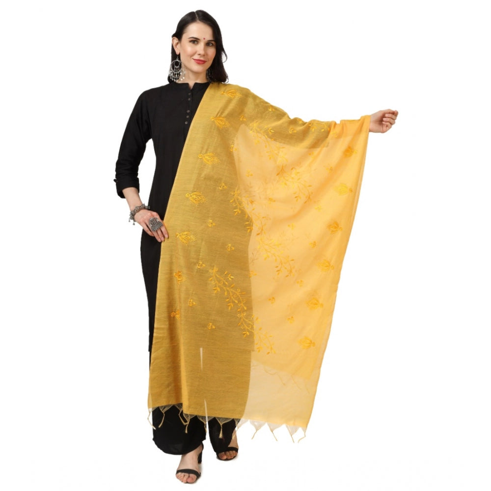 Amfyn Women's Cotton Embroidered Dupatta (Yellow, Length: 2.25 to 2.50 Mtr)