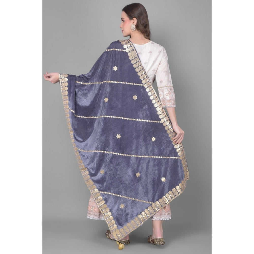 Amfyn Women's Velvet Gotta Patti Dupatta (Grey, Length: 2.25 to 2.50 Mtr)