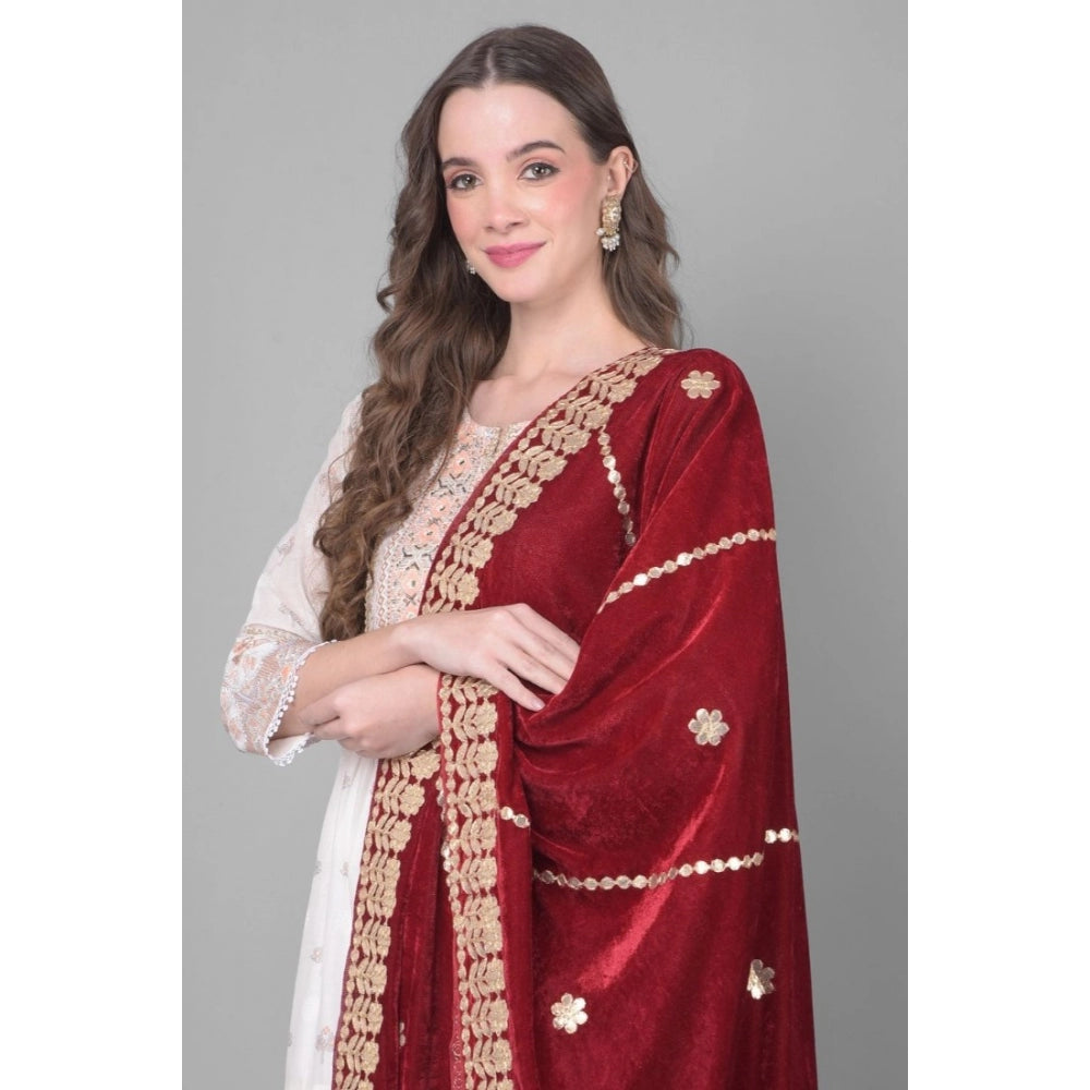 Amfyn Women's Velvet Gotta Patti Dupatta (Maroon, Length: 2.25 to 2.50 Mtr)