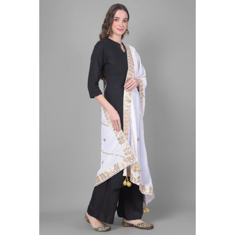 Amfyn Women's Velvet Gotta Patti Dupatta (Off White, Length: 2.25 to 2.50 Mtr)