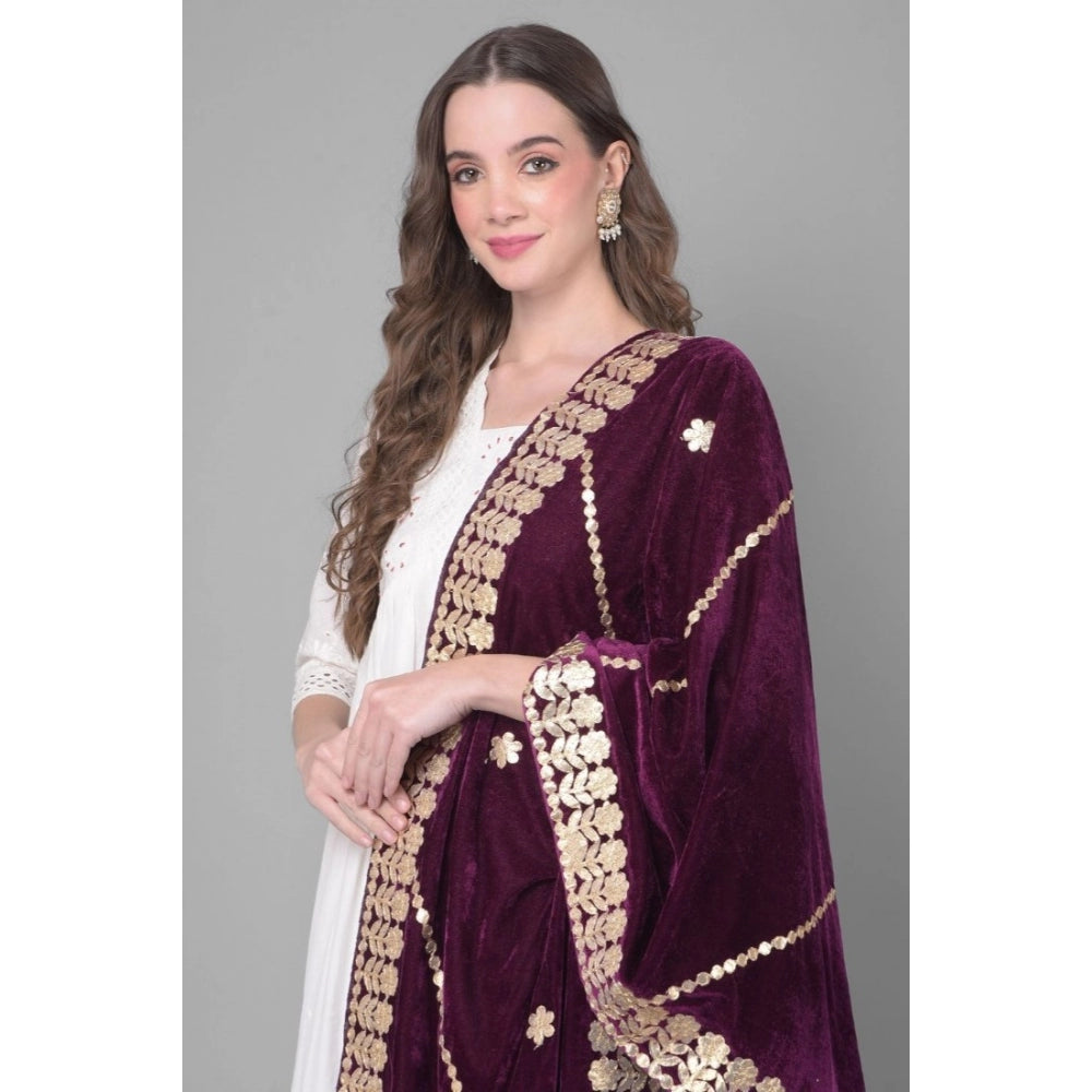 Amfyn Women's Velvet Gotta Patti Dupatta (Wine, Length: 2.25 to 2.50 Mtr)