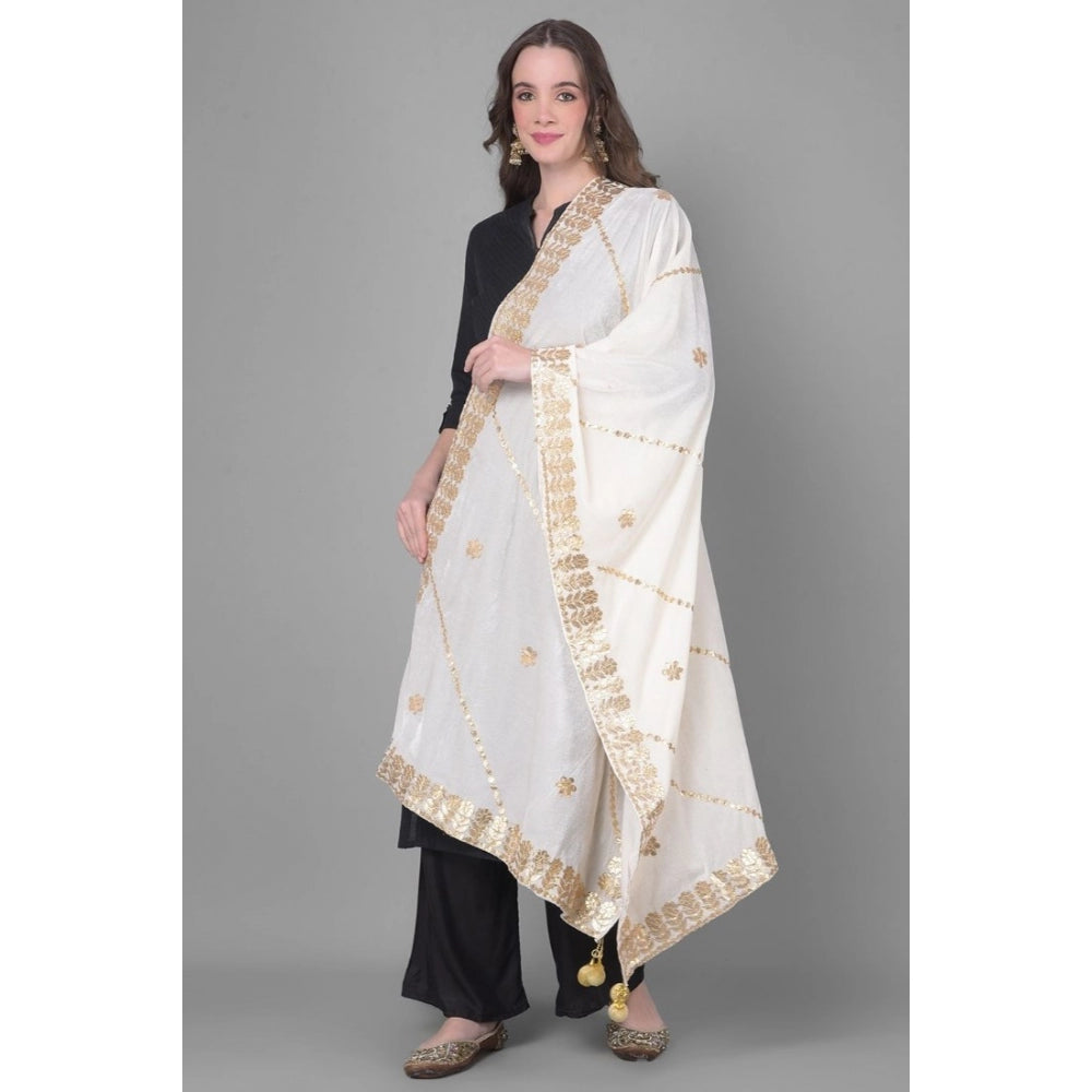 Amfyn Women's Velvet Gotta Patti Dupatta (White, Length: 2.25 to 2.50 Mtr)