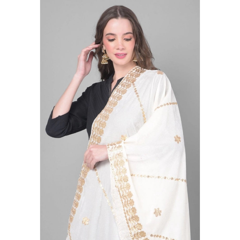 Amfyn Women's Velvet Gotta Patti Dupatta (White, Length: 2.25 to 2.50 Mtr)