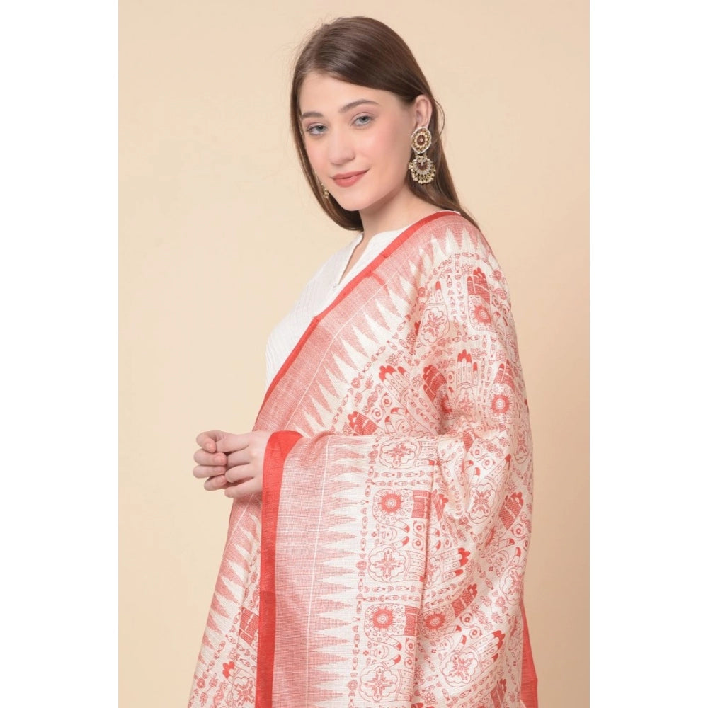 Amfyn Women's Art Silk Printed Dupatta (Orange, Length: 2.25 to 2.50 Mtr)