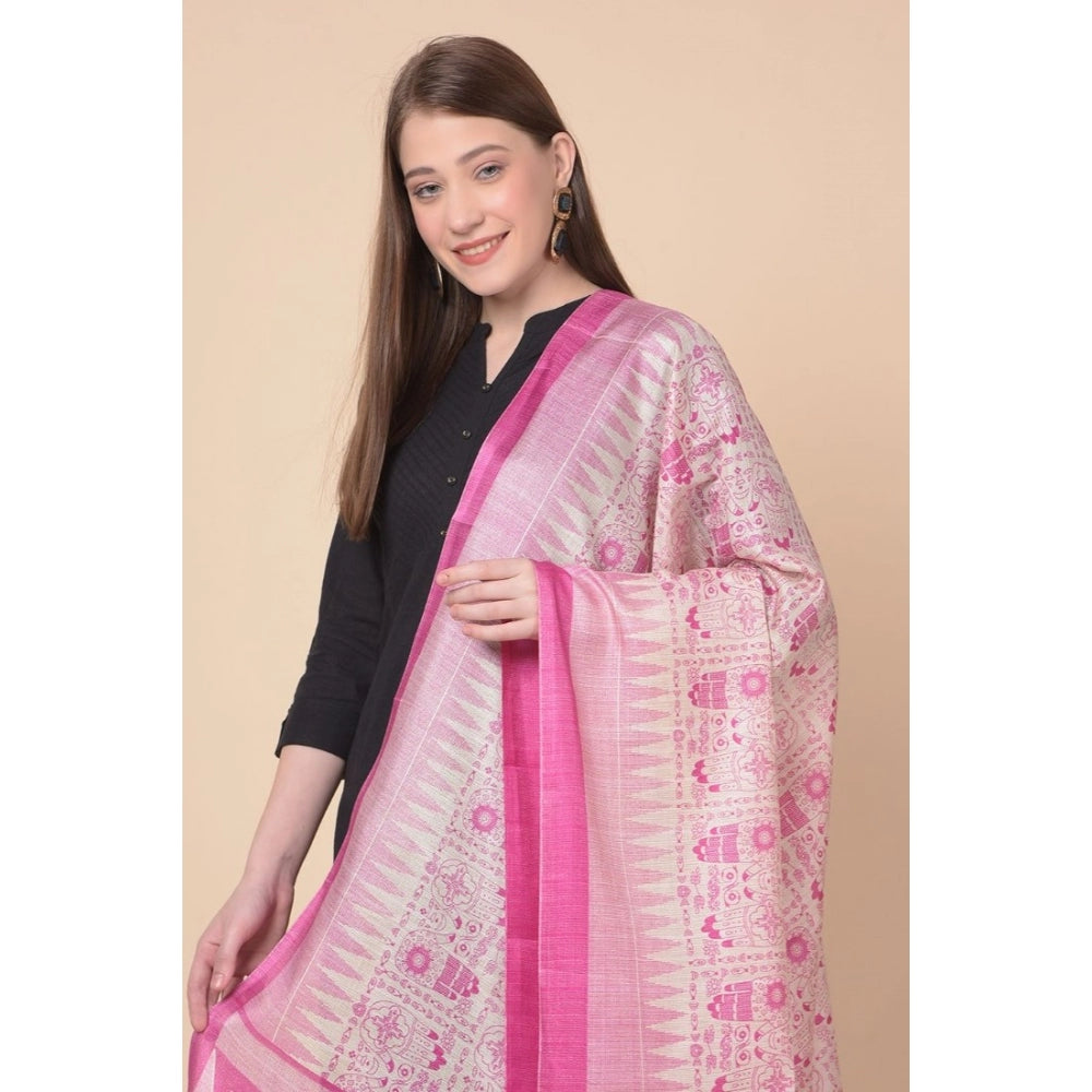 Amfyn Women's Art Silk Printed Dupatta (Pink, Length: 2.25 to 2.50 Mtr)