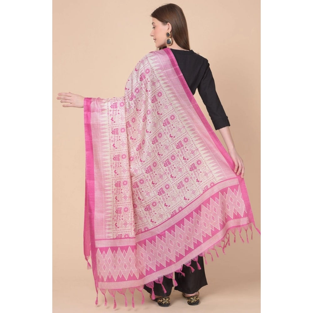 Amfyn Women's Art Silk Printed Dupatta (Pink, Length: 2.25 to 2.50 Mtr)