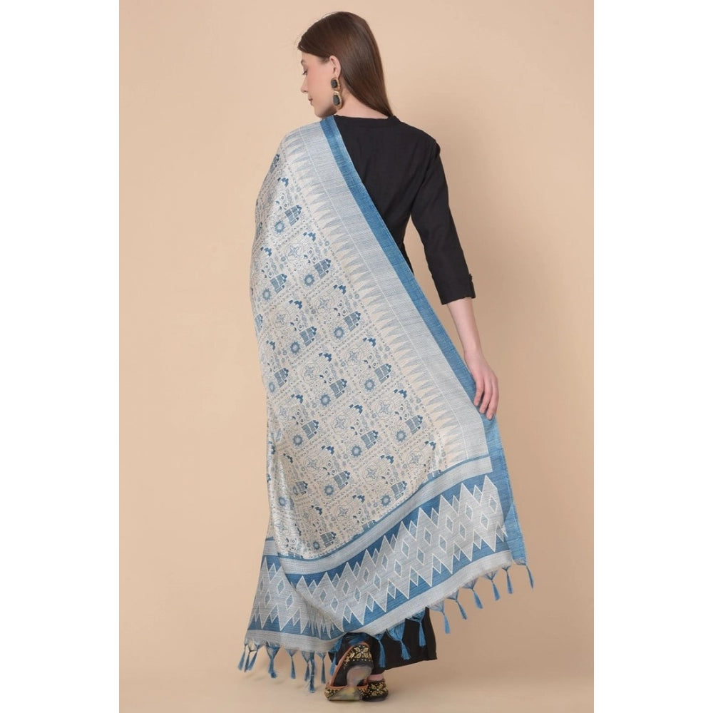 Amfyn Women's Art Silk Printed Dupatta (Turquoise, Length: 2.25 to 2.50 Mtr)