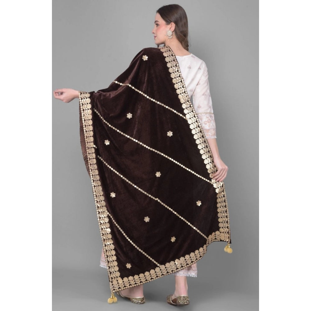 Amfyn Women's Velvet Gotta Patti Dupatta (Brown, Length: 2.25 to 2.50 Mtr)