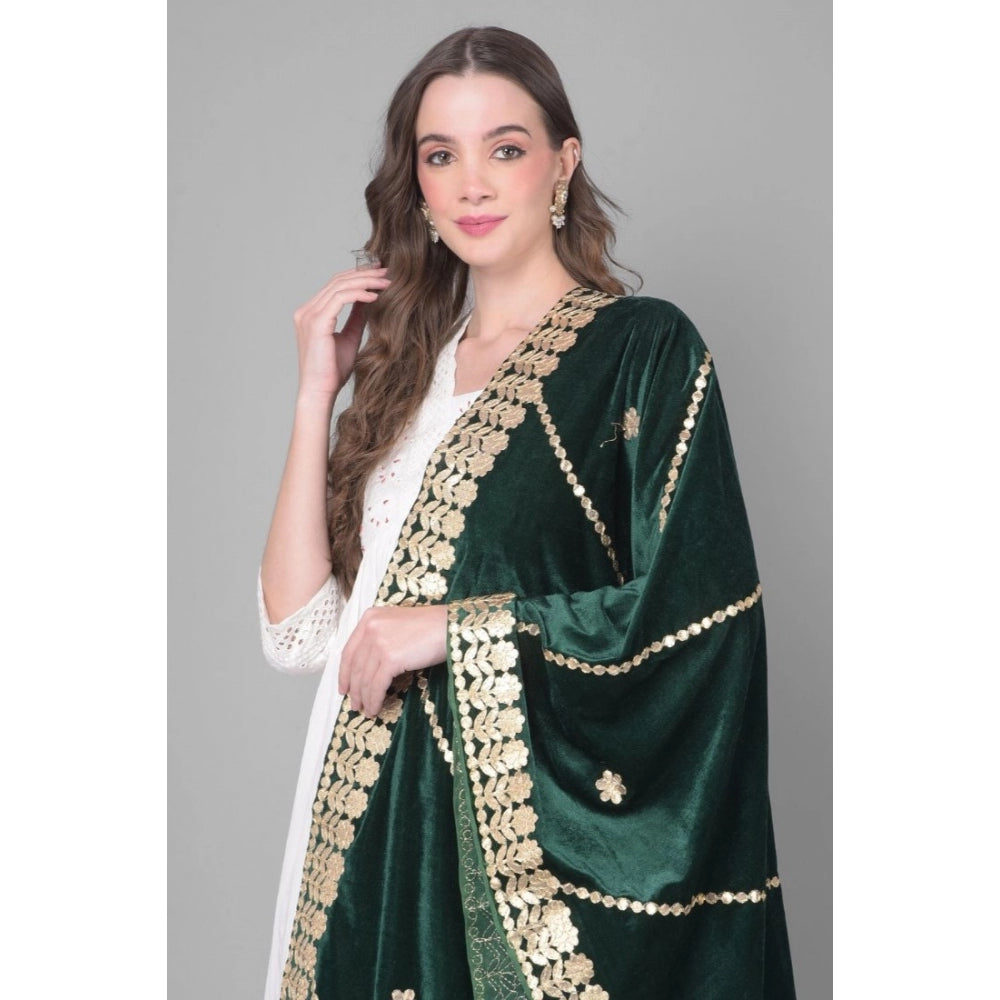 Amfyn Women's Velvet Gotta Patti Dupatta (Green, Length: 2.25 to 2.50 Mtr)