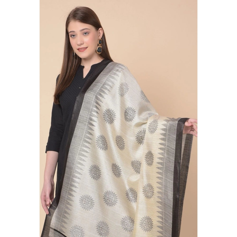 Amfyn Women's Art Silk Printed Dupatta (Black, Length: 2.25 to 2.50 Mtr)