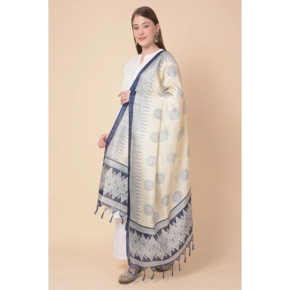 Amfyn Women's Art Silk Printed Dupatta (Blue, Length: 2.25 to 2.50 Mtr)