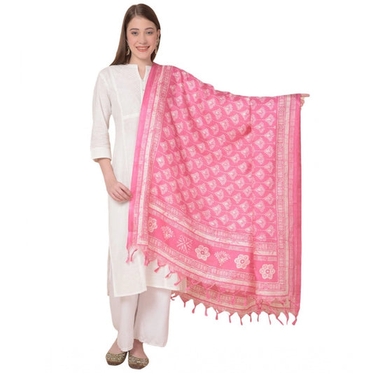 Amfyn Women's Art Silk Printed Dupatta (Pink, Length: 2.25 to 2.50 Mtr)