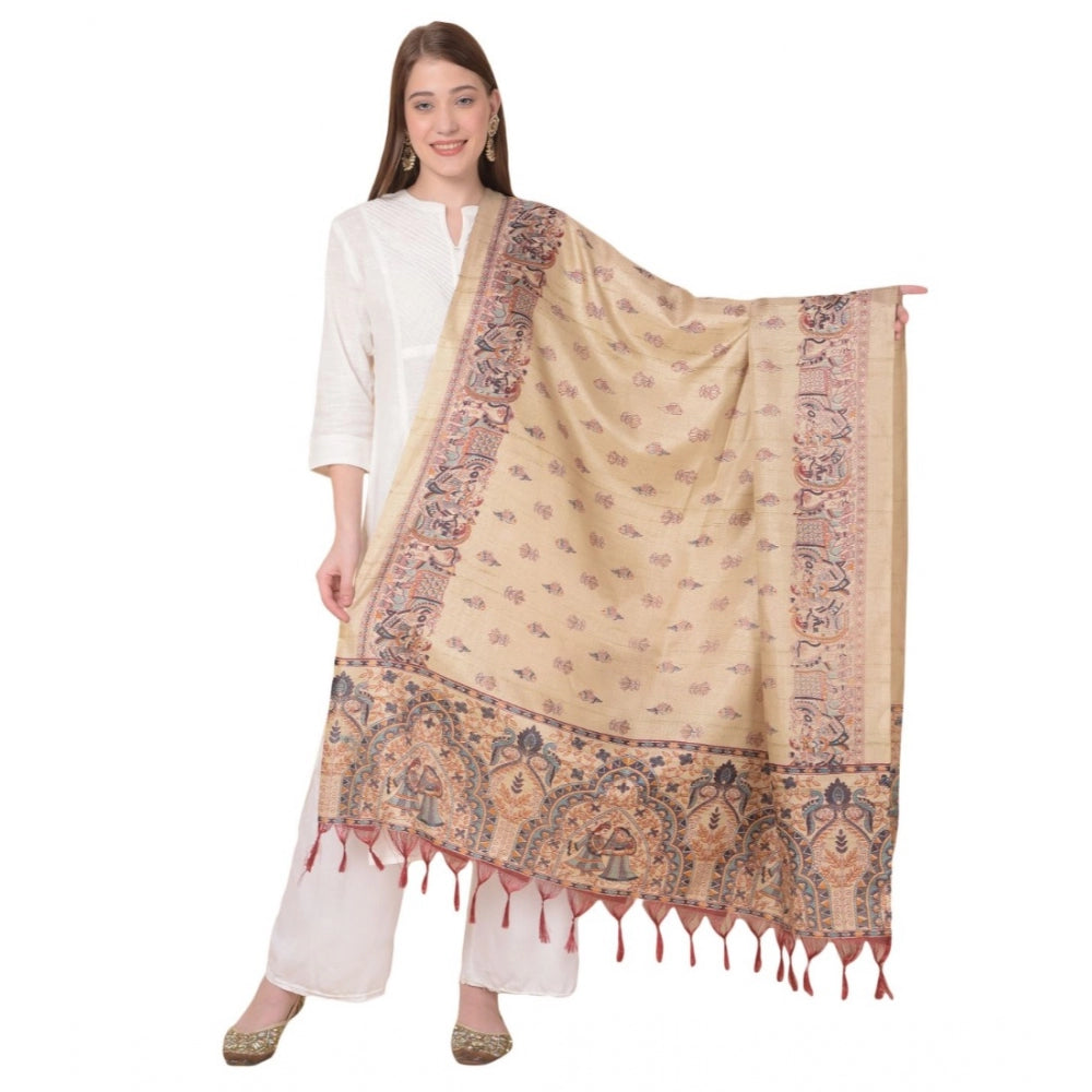 Amfyn Women's Art Silk Printed Dupatta (Gold, Length: 2.25 to 2.50 Mtr)