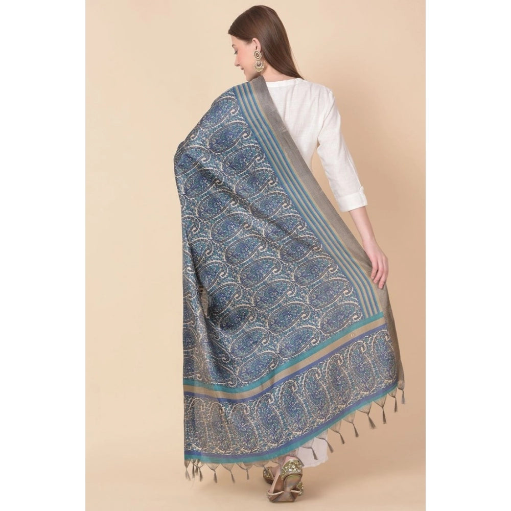 Amfyn Women's Art Silk Printed Dupatta (Blue, Length: 2.25 to 2.50 Mtr)