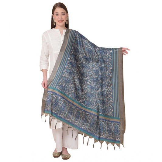 Amfyn Women's Art Silk Printed Dupatta (Blue, Length: 2.25 to 2.50 Mtr)