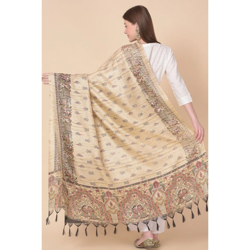 Amfyn Women's Art Silk Printed Dupatta (Gold, Length: 2.25 to 2.50 Mtr)