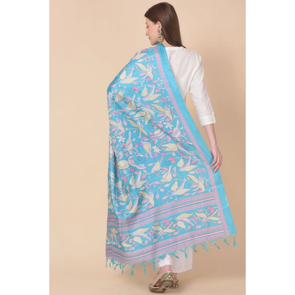 Amfyn Women's Art Silk Printed Dupatta (Turquoise, Length: 2.25 to 2.50 Mtr)