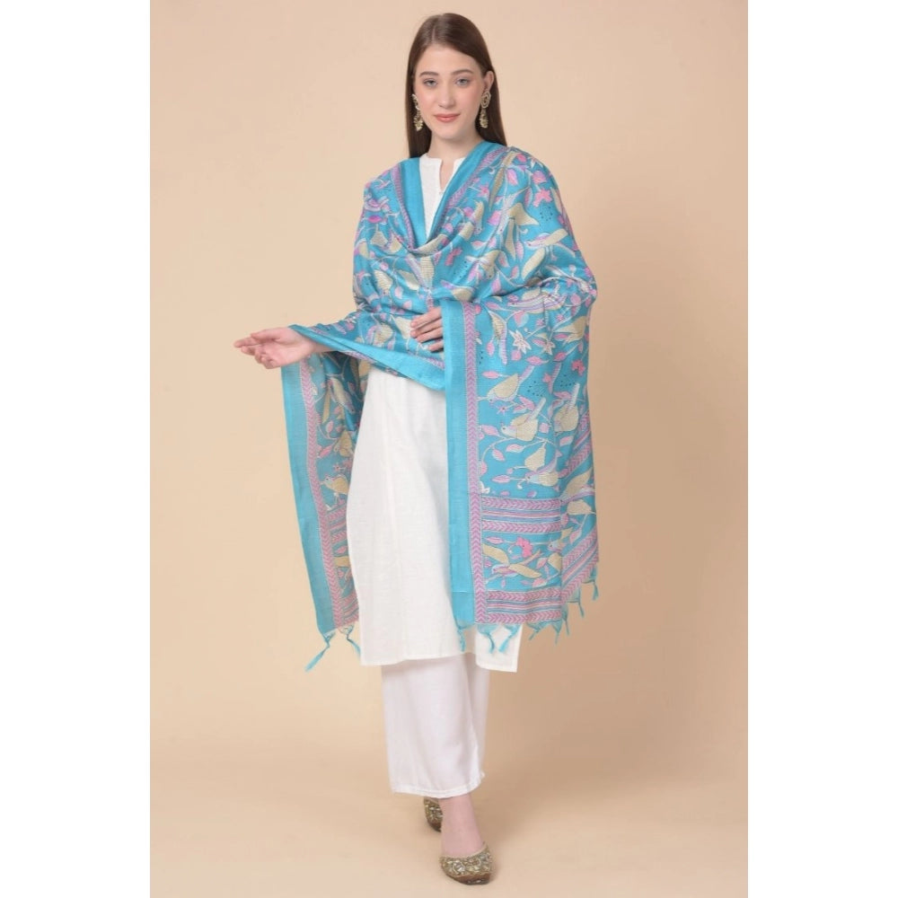 Amfyn Women's Art Silk Printed Dupatta (Turquoise, Length: 2.25 to 2.50 Mtr)