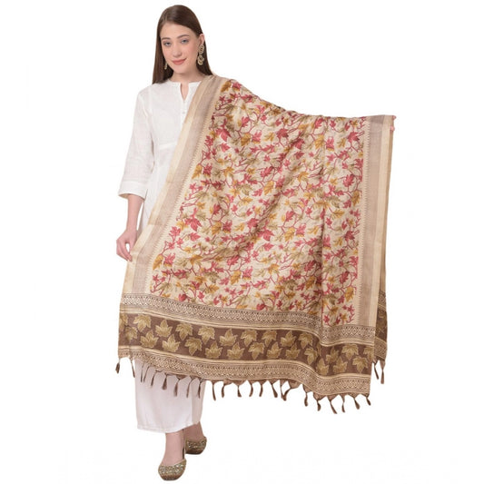 Amfyn Women's Art Silk Printed Dupatta (Gold, Length: 2.25 to 2.50 Mtr)