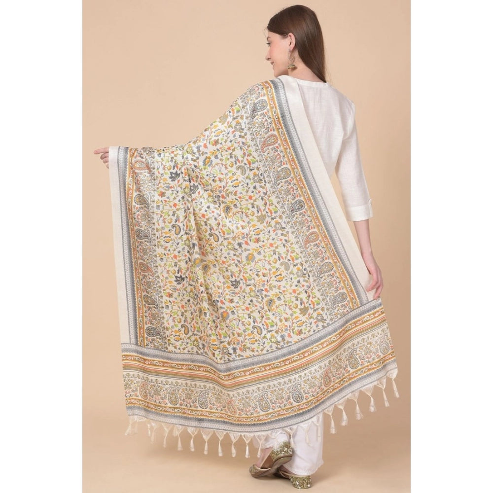 Amfyn Women's Art Silk Printed Dupatta (White, Length: 2.25 to 2.50 Mtr)