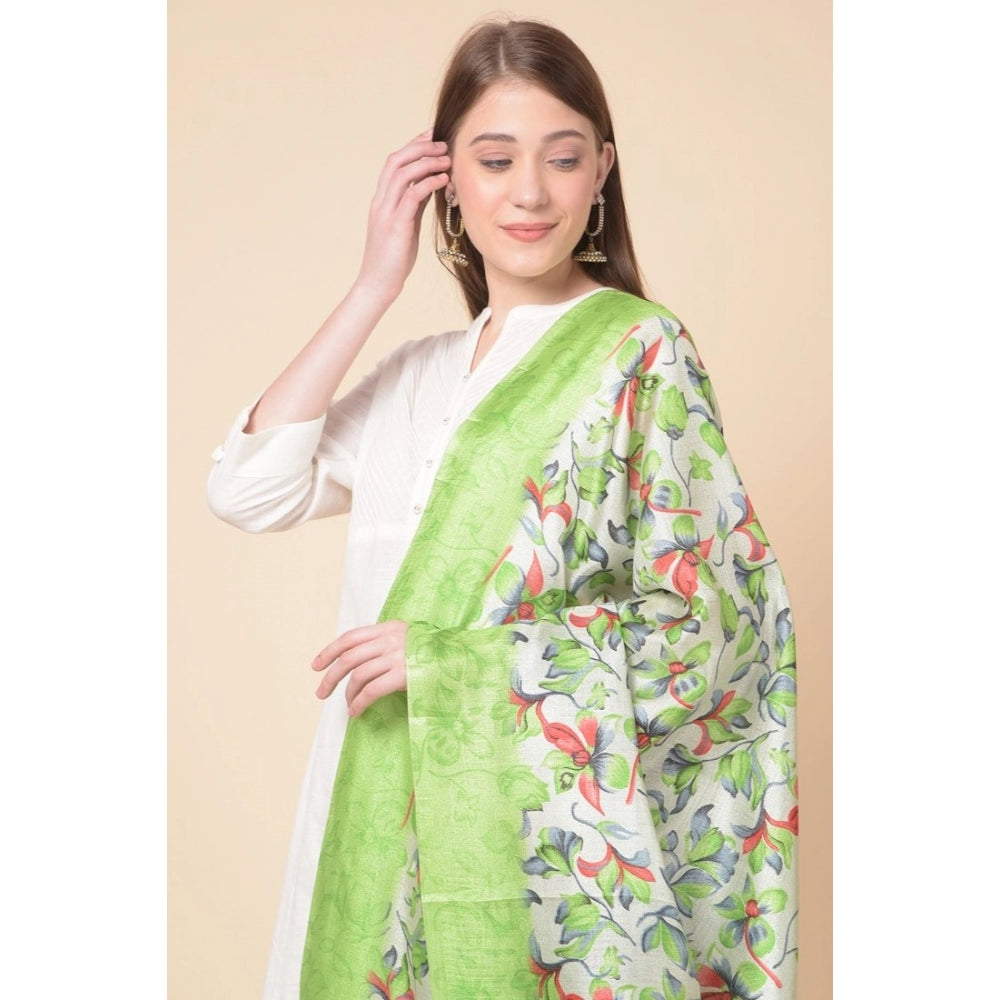 Amfyn Women's Art Silk Printed Dupatta (Light Green, Length: 2.25 to 2.50 Mtr)