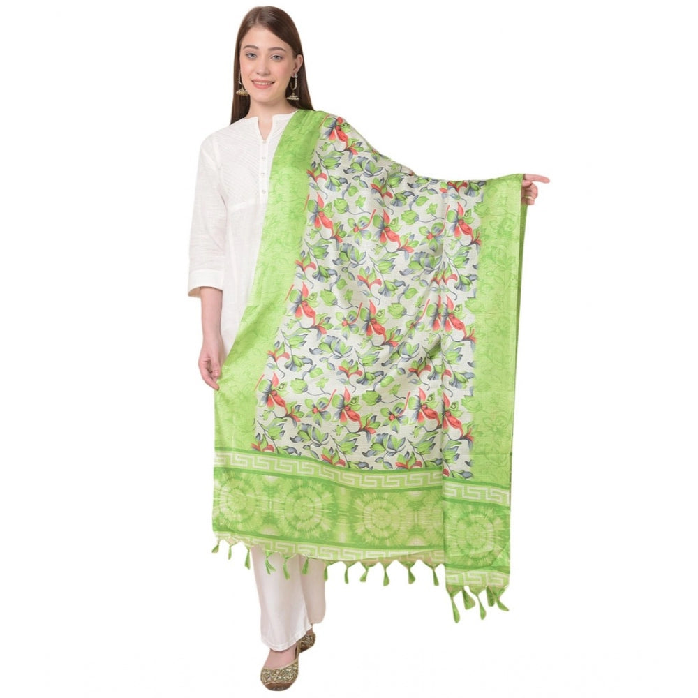 Amfyn Women's Art Silk Printed Dupatta (Light Green, Length: 2.25 to 2.50 Mtr)