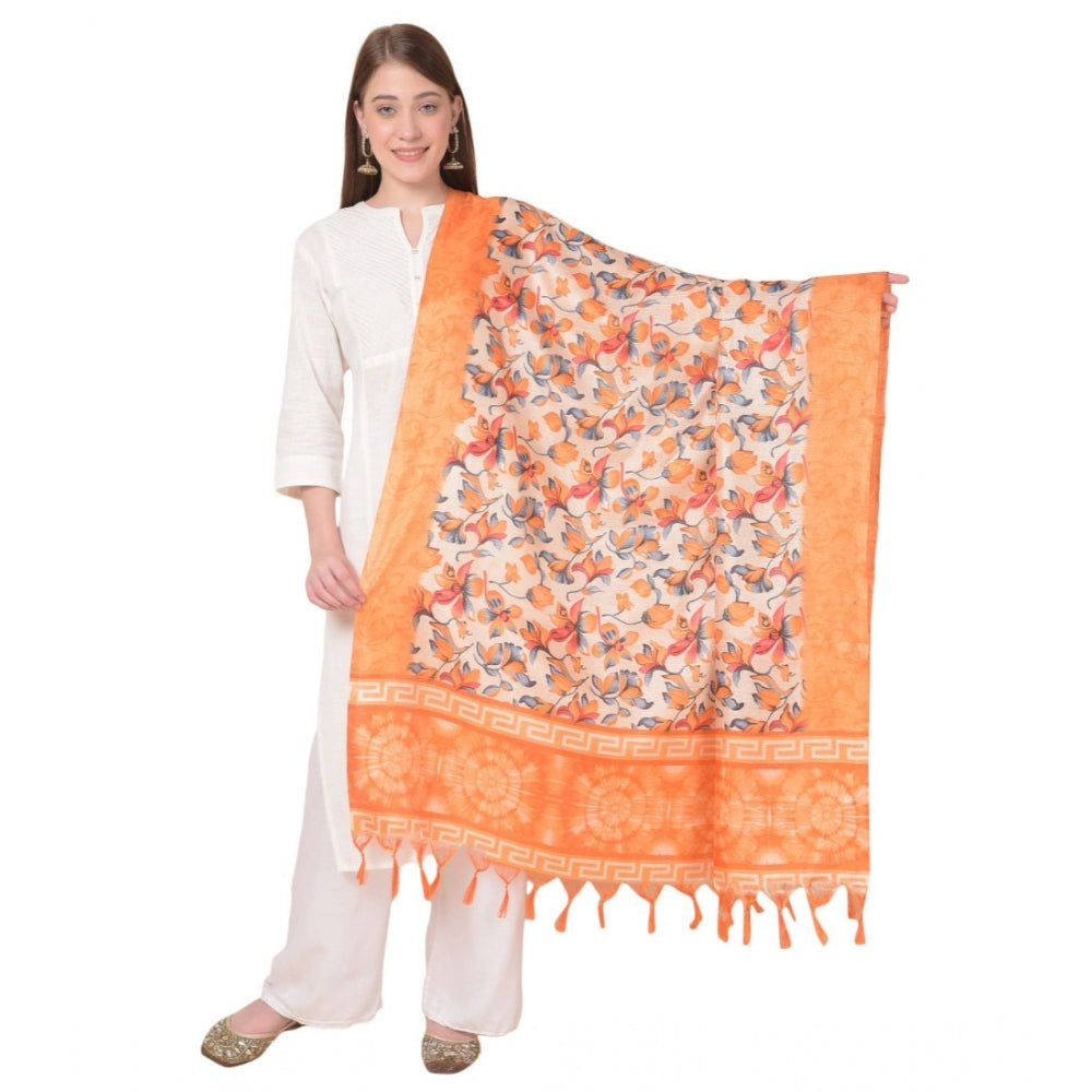 Amfyn Women's Art Silk Printed Dupatta (Orange, Length: 2.25 to 2.50 Mtr)