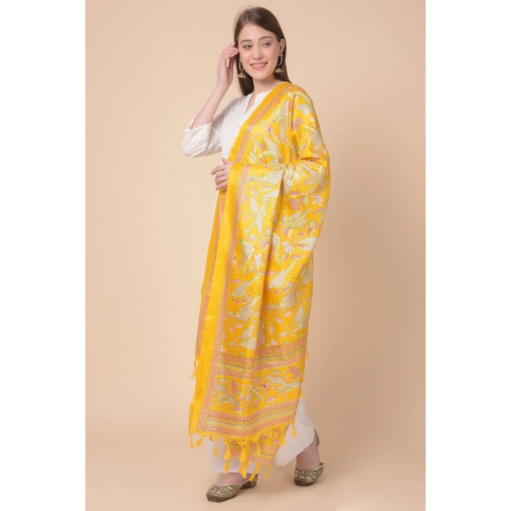 Amfyn Women's Art Silk Printed Dupatta (Yellow, Length: 2.25 to 2.50 Mtr)