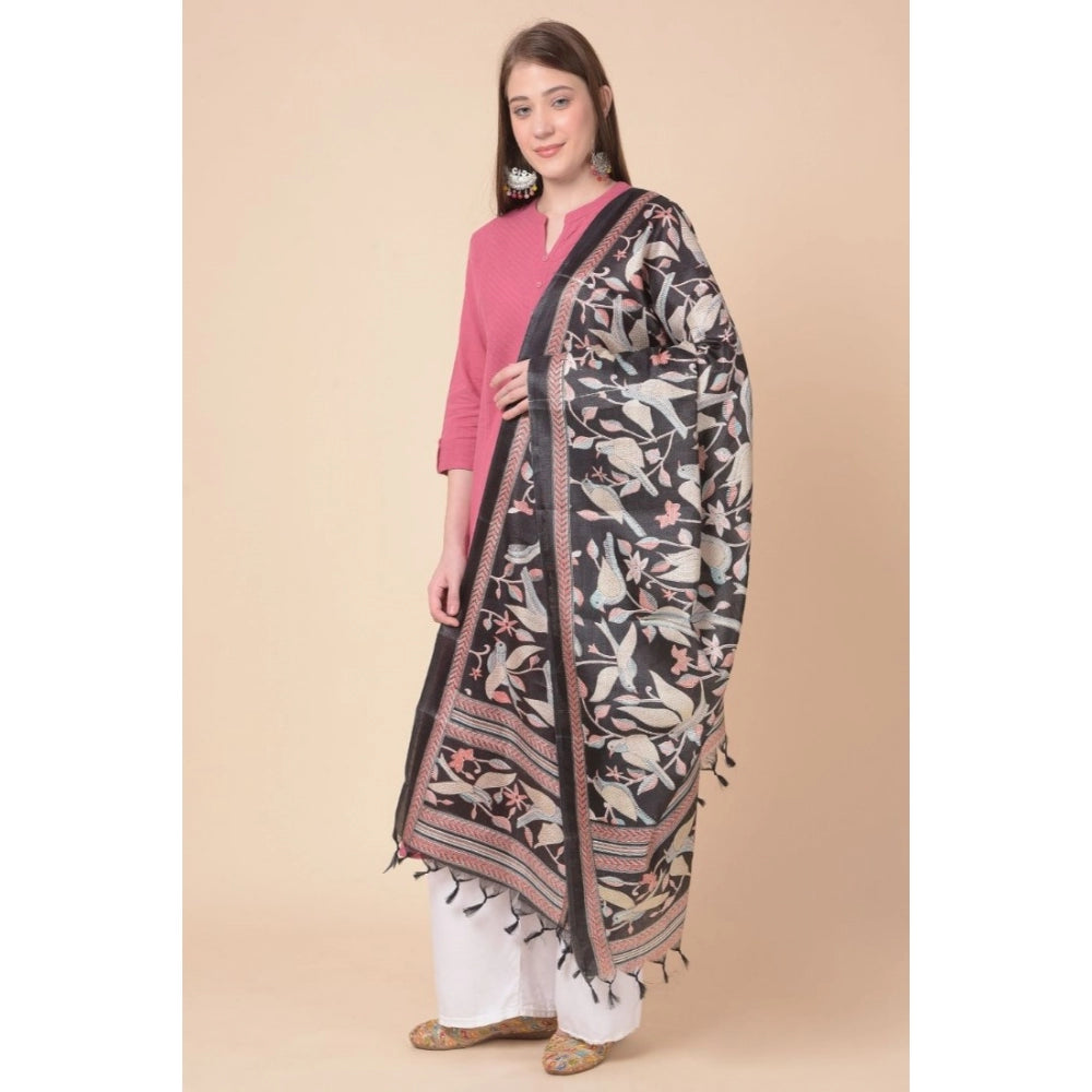 Amfyn Women's Art Silk Printed Dupatta (Black, Length: 2.25 to 2.50 Mtr)