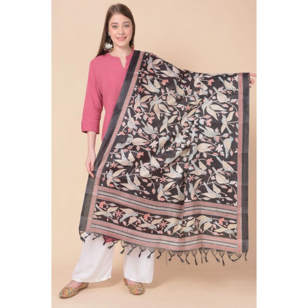 Amfyn Women's Art Silk Printed Dupatta (Black, Length: 2.25 to 2.50 Mtr)