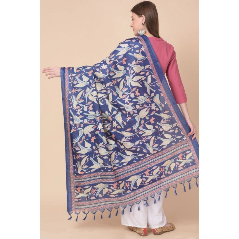 Amfyn Women's Art Silk Printed Dupatta (Blue, Length: 2.25 to 2.50 Mtr)