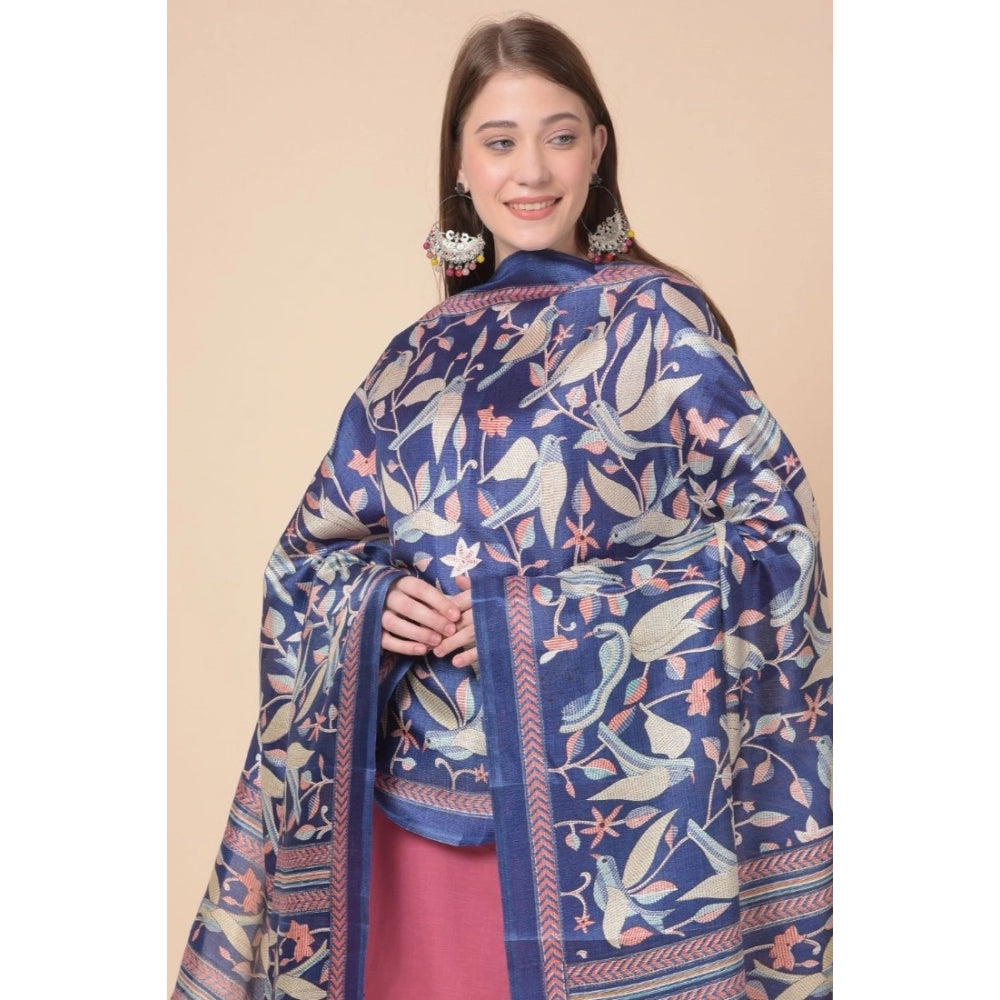 Amfyn Women's Art Silk Printed Dupatta (Blue, Length: 2.25 to 2.50 Mtr)