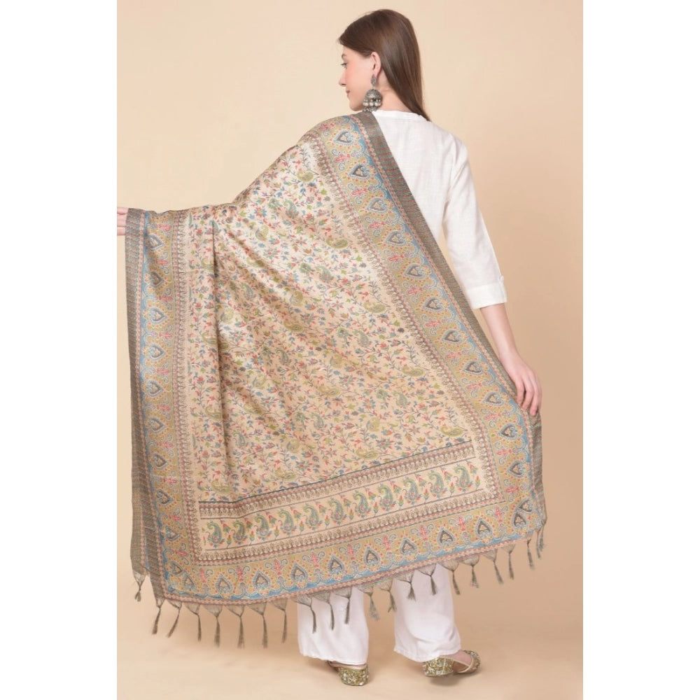 Amfyn Women's Art Silk Printed Dupatta (Light Brown, Length: 2.25 to 2.50 Mtr)