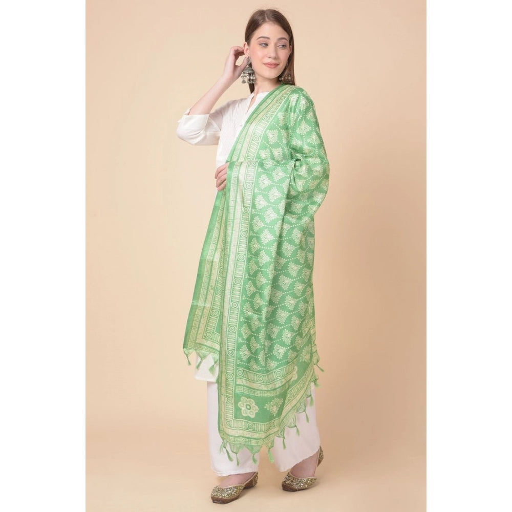 Amfyn Women's Art Silk Printed Dupatta (Light Green, Length: 2.25 to 2.50 Mtr)